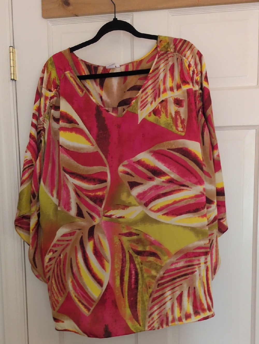 Jones New York Pink and Yellow Leaf-Print Tunic